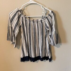Almost Famous Navy and White Striped Lace-Hem Camisole